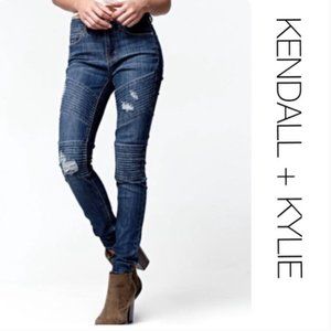 Straight Jeans Distressed Moto Mid Rise Skinny Stretch Kendall + Kylie Size 25